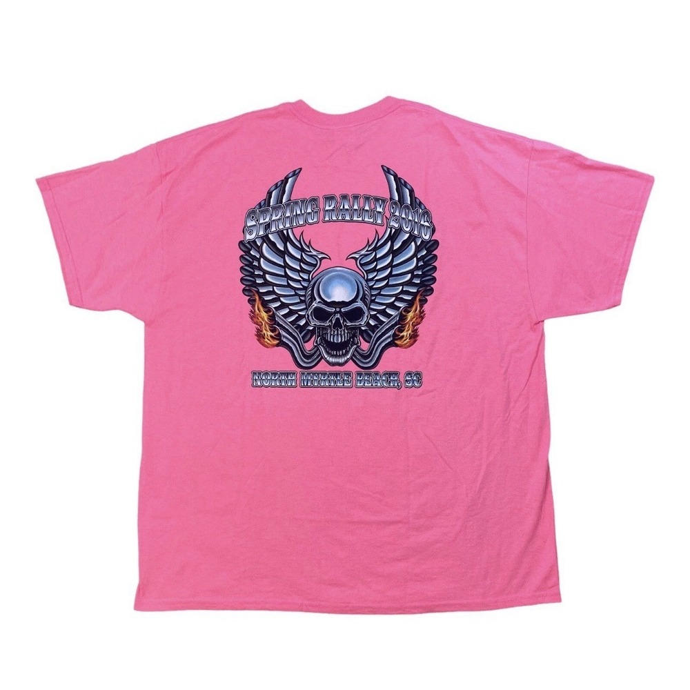 Spring Bike Rally 2016 T-Shirt 2XL Pink N. Myrtle Beach SC Skull W/Wings‎ NWOT